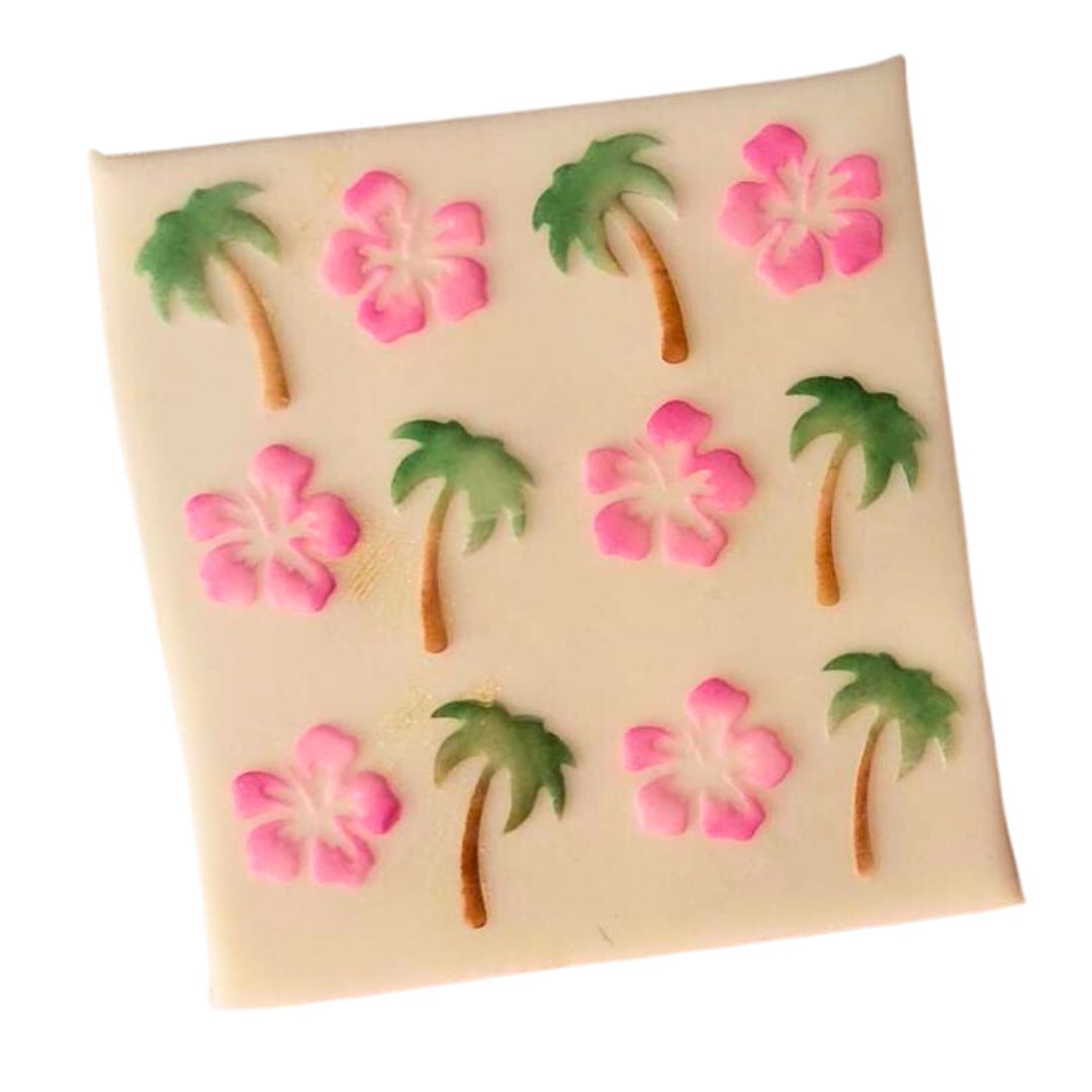 Textur Palmen und Hibiskus