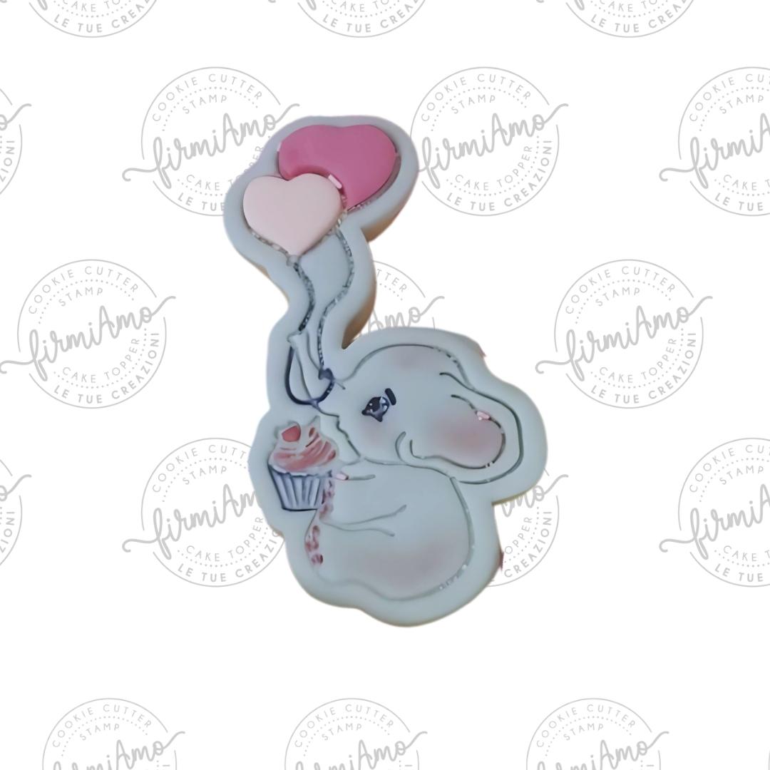 Elefante cup cake e palloncini cuore