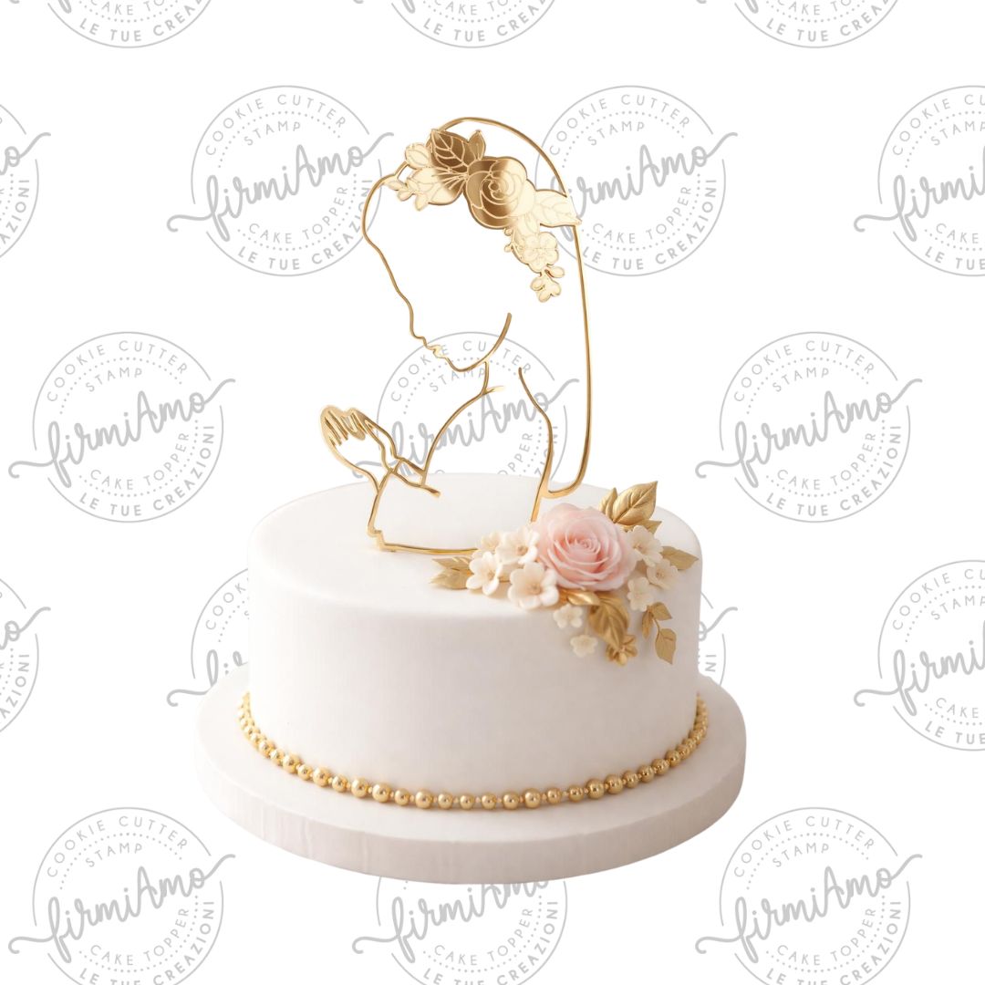 CAKE TOPPER SILHOUETTE FILLE QUI PRIE AVEC FLEURS