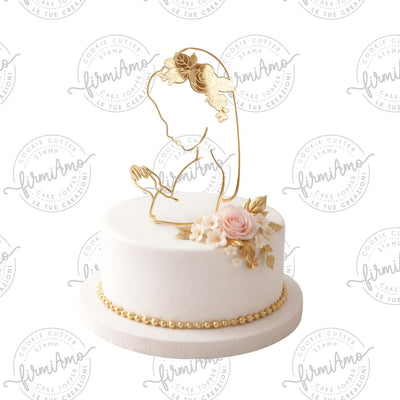 CAKE TOPPER SILHOUETTE BETENDES MÄDCHEN MIT BLUMEN