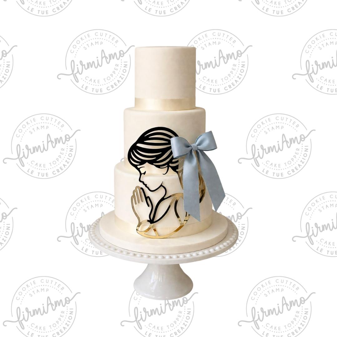 TOPPER DE GÂTEAU SILHOUETTE FILLE QUI PRIE MODÈLE SIMONA
